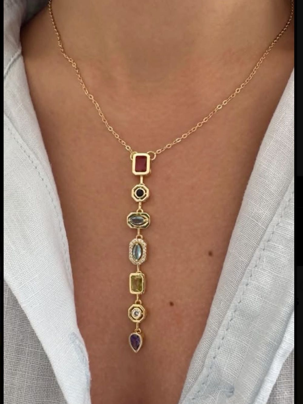 Gold Multi-Stone Drop Necklace